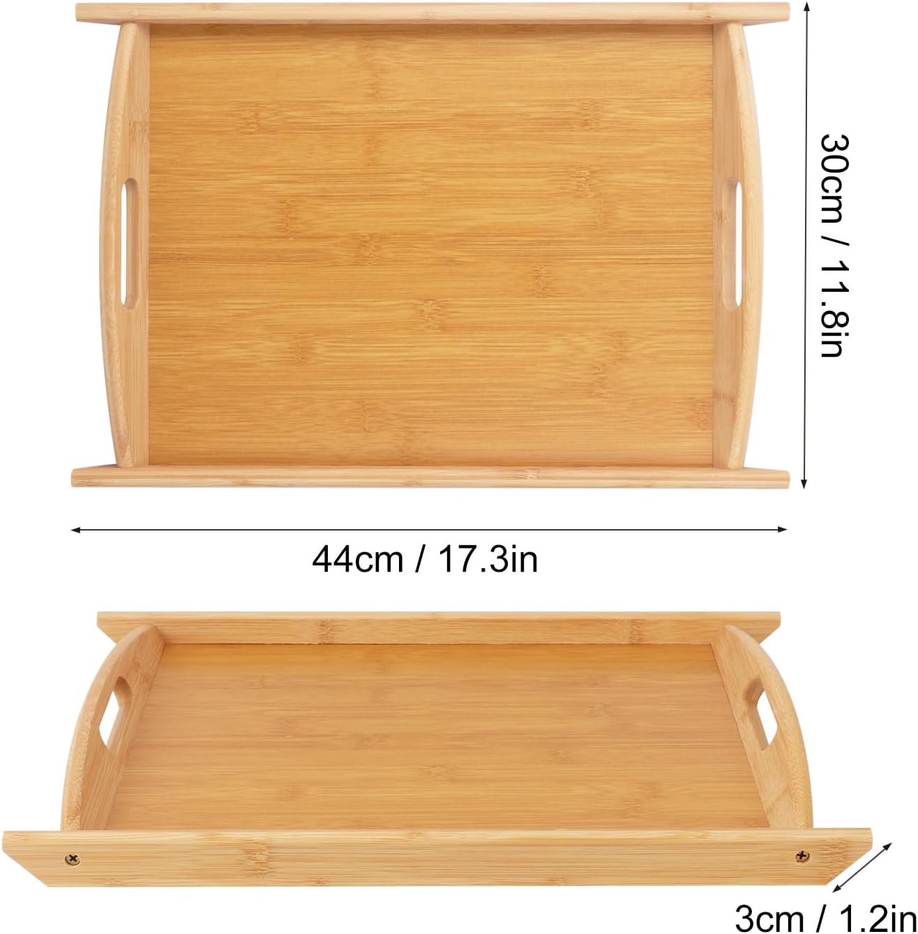 4 Pack 17.3 Inch Large Bamboo Serving Tray with Handle, Decorative Bamboo Breakfast Tray for Breakfast, Kitchen, Outdoor Picnic, Snack (17.3 x 12 x 1.2 Inch)
