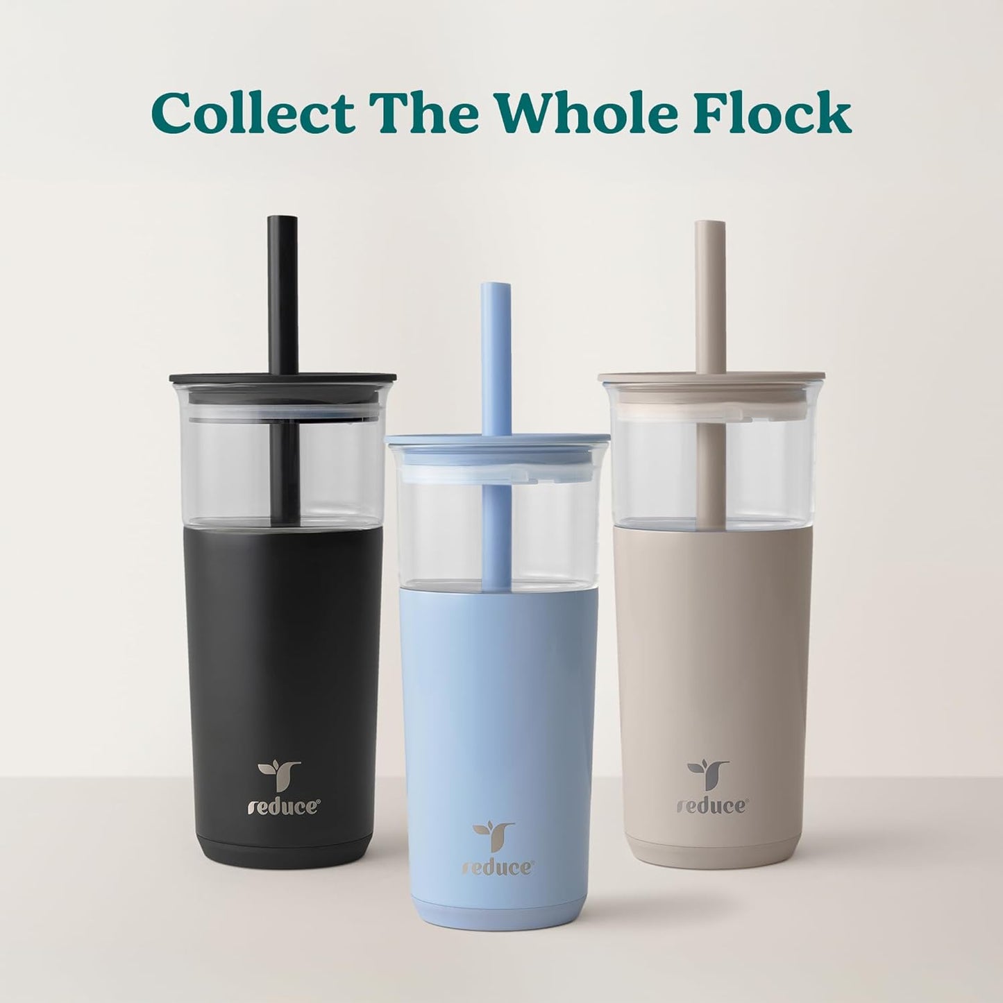 REDUCE Aspen 20 oz Vacuum Insulated Glass Tumbler with Lid & Extra Wide Straw - Keeps Drinks Cold for 12 Hrs - Ideal for Iced Coffee, Smoothies & Boba - Dishwasher Safe, Soft Base - Lilac Bud