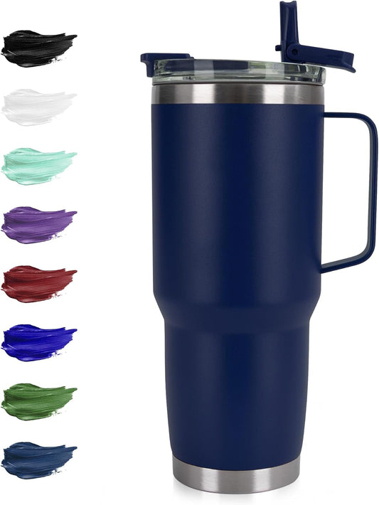 HASLE OUTFITTERS 30oz Tumbler With Handle, Insulated Travel Coffee Mug With Straw Leak-Proof Double Wall Stainless Steel Vacuum Tumblers Metal Cup with Straw for Hot and Cold Drink
