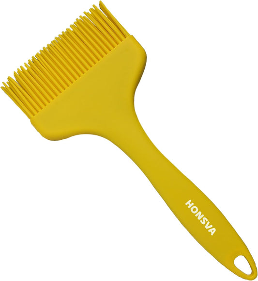 Massive Silicone Pastry Basting Brush, One-Piece Design, W/3.5" L/8.5", Heat Resistant Kitchen Brush for Baking, Grilling, Basting Oil, Butter, BBQ Sauce, Marinade, Dishwasher Safe, 1Pcs Yellow