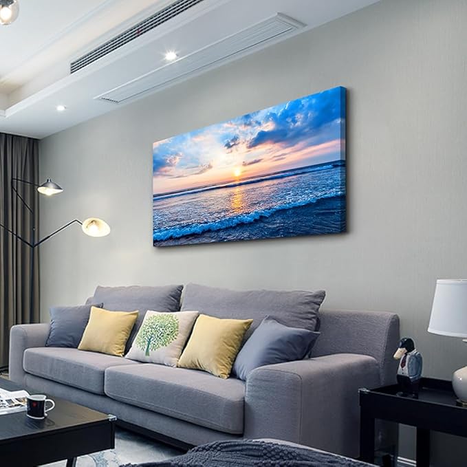 Wapluam Canvas Wall Art For Living Room Office Wall Decor Blue Beach Ocean Sea - Image 2