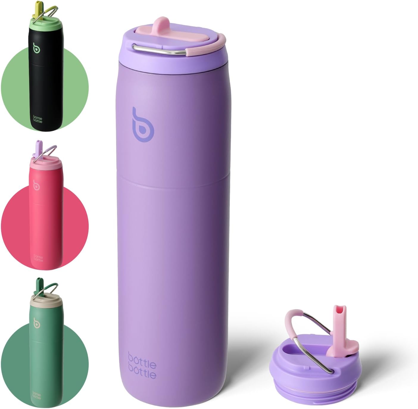 BOTTLE BOTTLE Stainless Steel Water Bottle with Straw Lid and Handle 32 oz Vacuum Insulated Cup for Sports Travel Gym Hiking, Leak-Proof Wide Mouth Water Bottles for Men and Women,violet