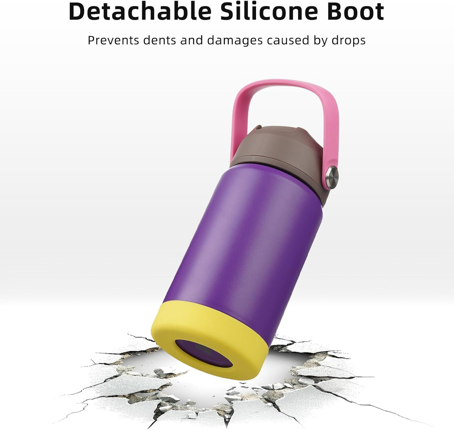 BJPKPK Insulated Water Bottle with Straw Lid, 12oz Thermos Water Bottles with Soft Nozzle, Flex Handle & Non-slip Boot, BPA Free Leak Proof Stainless Steel Metal Thermos, Tumblers, Cups,Violet