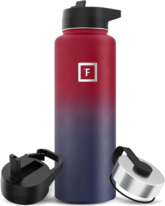 IRON °FLASK Camping & Hiking Hydration Flask with 3 Lids - Stainless Steel, Double Walled & Vacuum Insulated Water Bottle - Leak Proof & BPA Free (Dark Rainbow, Straw - 40 oz)