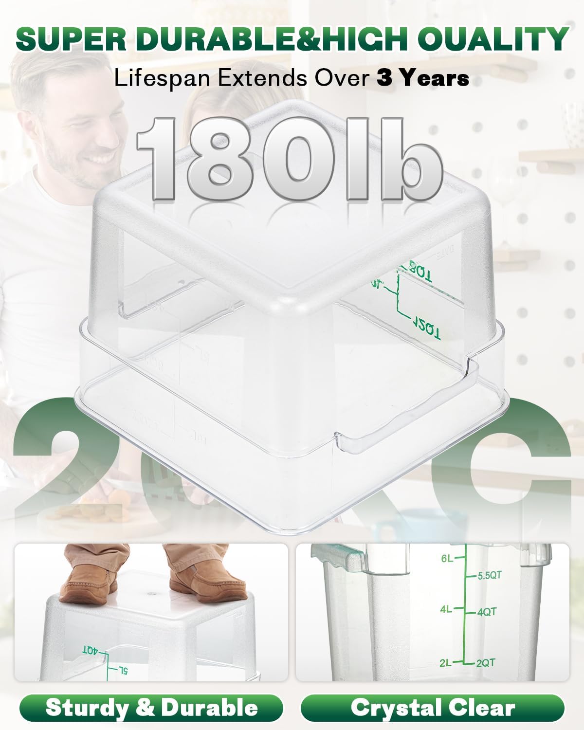 2QT&4QT NSF Food Storage Containers with Lids: 4 PCS [Total Food Grade][Hot&Cold Resistant] Commercial Clear Food Storage Containers for Restaurant Kitchen Proof Dough Green