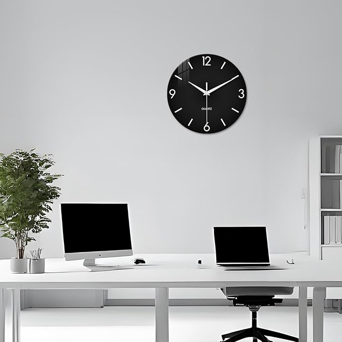 XFM Black Wall Clock 12 Inch Silent Non-Ticking Wall Clocks Battery Operated - Image 4
