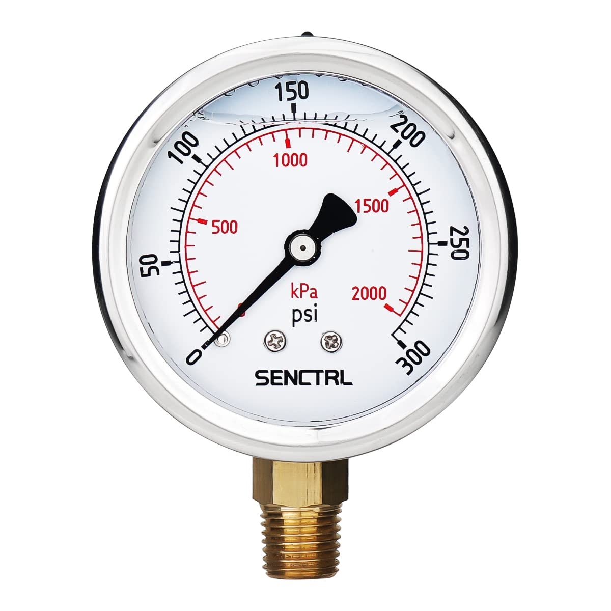 SENCTRL 0-300 Psi Glycerin Liquid Filled Pressure Gauge, 2.5" Dial Size, 1/4" NPT Lower Mount, Stainless Steel Case, for Air Gas Water Oil Hydraulic Pressure Test