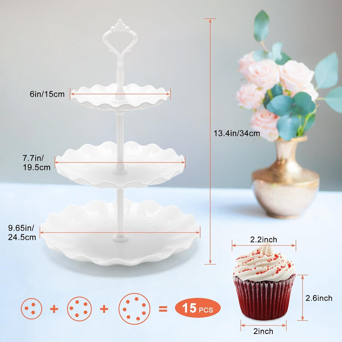 Coitak Plastic Cupcake Stands, 3 Tier Cupcake Stand, Dessert Tower Tray for Tea Party, Baby Shower and Wedding (2 Pack)