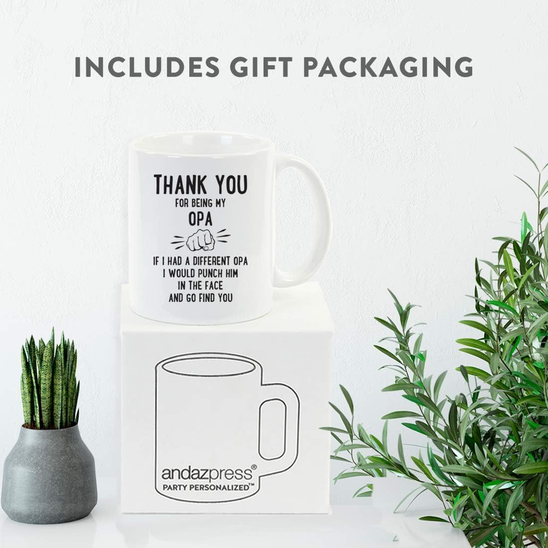 Andaz Press Funny Family 11oz. Coffee Mug Gift, Thank You for Being My Opa, Punch in Face, 1-Pack, Christmas Birthday Drinking Cup Present Ideas