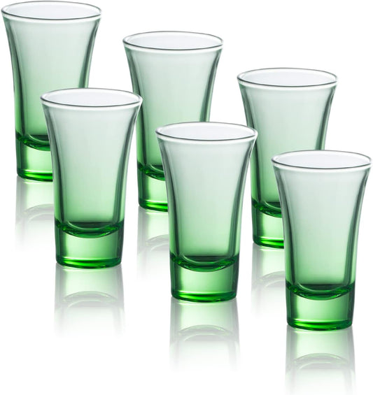 M&N HOME Ombre Green Shot Glass Set, 2 Oz Set of 6 Colored Shot Glasses, Whiskey Glasses, Tequila Shot Glasses, Cocktail Glasses, Round Shot Glasses for Vodka, Spirits & Liquor (Gradient Green Set)