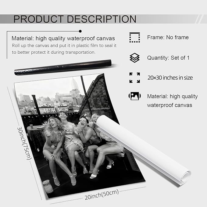 Retro Black And White Woman Canvas Wall Art Fashion Rooftop Party Posters - Image 2