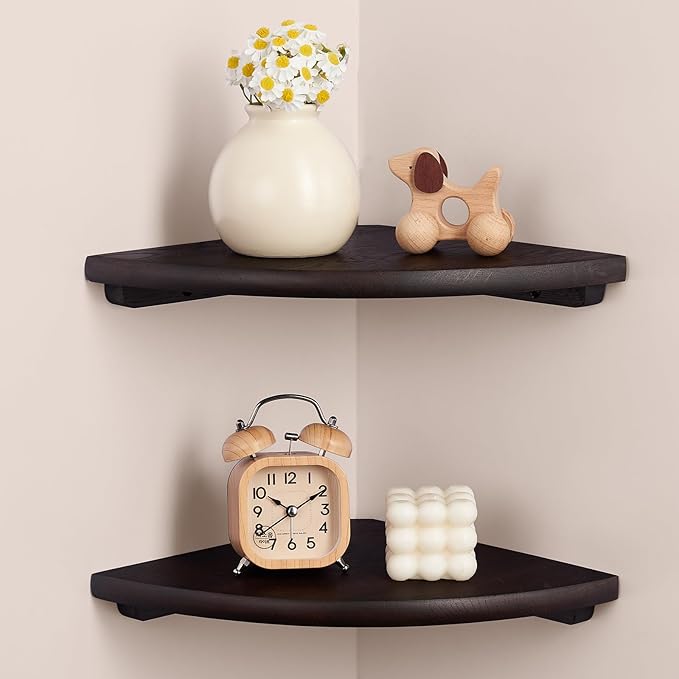 Gieanoo Corner Wall Shelf, 7inch Solid Oak Wood Floating Corner Shelf by GIEANOO