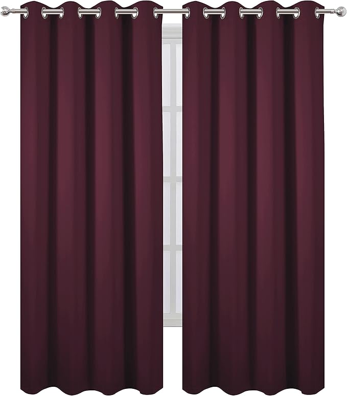LEMOMO Burgundy Red Thermal Blackout Curtains/52 x 84 Inch/Set of 2 Panels Room - Image 2
