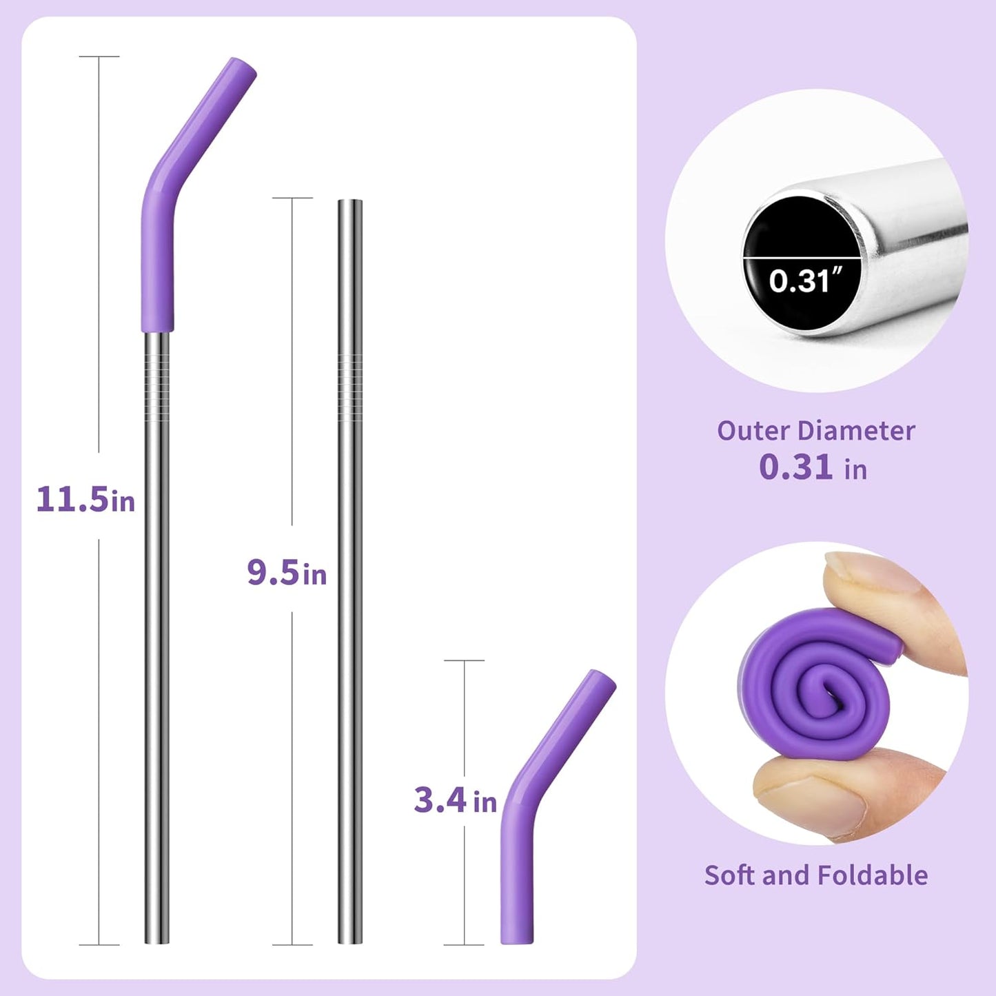 Stainless Steel Straw for 30 oz YETI Tumbler, Metal Straws Reusable with Silicone Tip for Simple Modern 24 oz and 32oz Glass Tumbler, Cleaning Brush, 1 Portable Bag