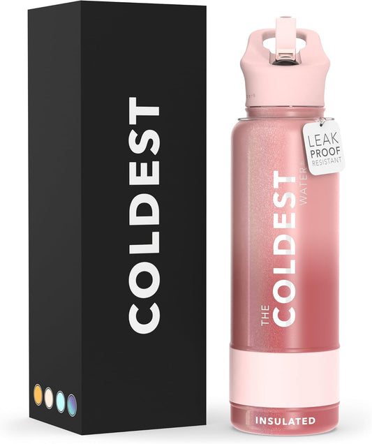 Coldest Insulated Water Bottle with Straw Lid - Stainless Steel Metal Insulated Bottle for Men & Women (Bellatrix Pink, 40 oz)