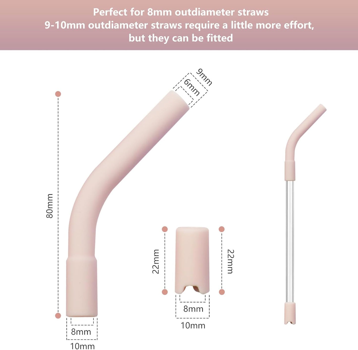 18 Pcs 8mm Silicone Straw Tips and Pedestals Reusable Food Grade Rubber Straw Tips for Metal Straws Replacement Flex Elbow Silicone Straw Covers for Stanley Cup Tumbler Fit for 8-10mm Diameter Straws