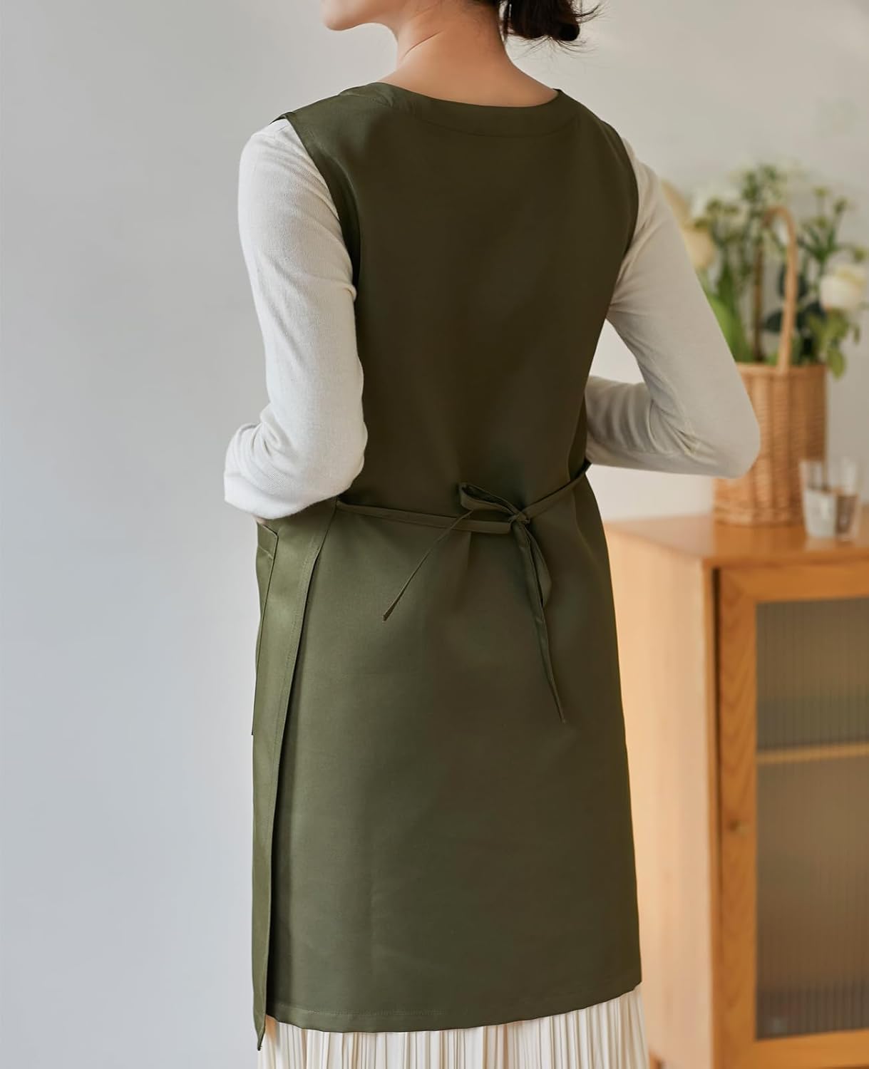 Women Cobbler Apron Japanese Style Aprons with 3 Pockets for Work Chef Kitchen