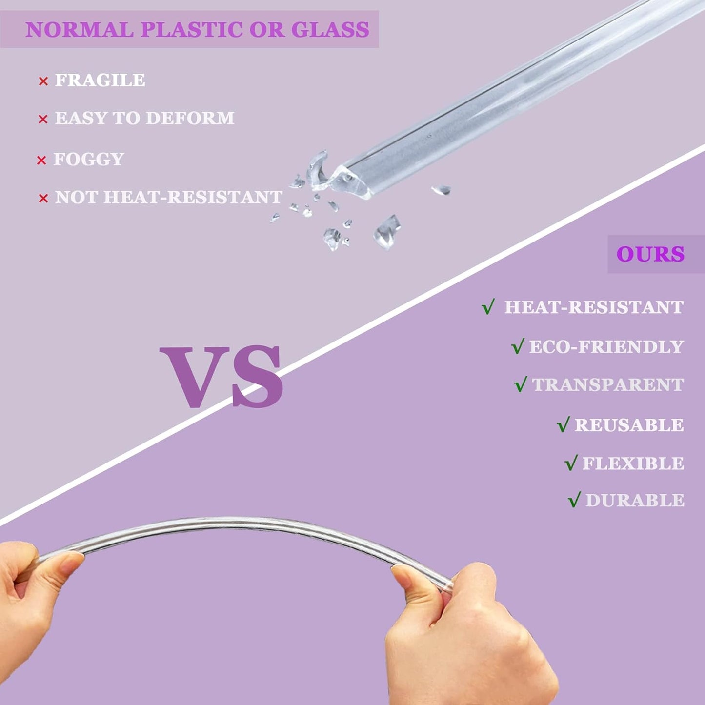 6 Pcs Reusable Silicone Straw Tips with 6 Pcs Clear Plastic Straws Compatible with Stanley 40/30 oz Cup Tumbler 8mm Drinking Long Straws with Flex Elbow Silicone Covers, 1 Cleaning Brush