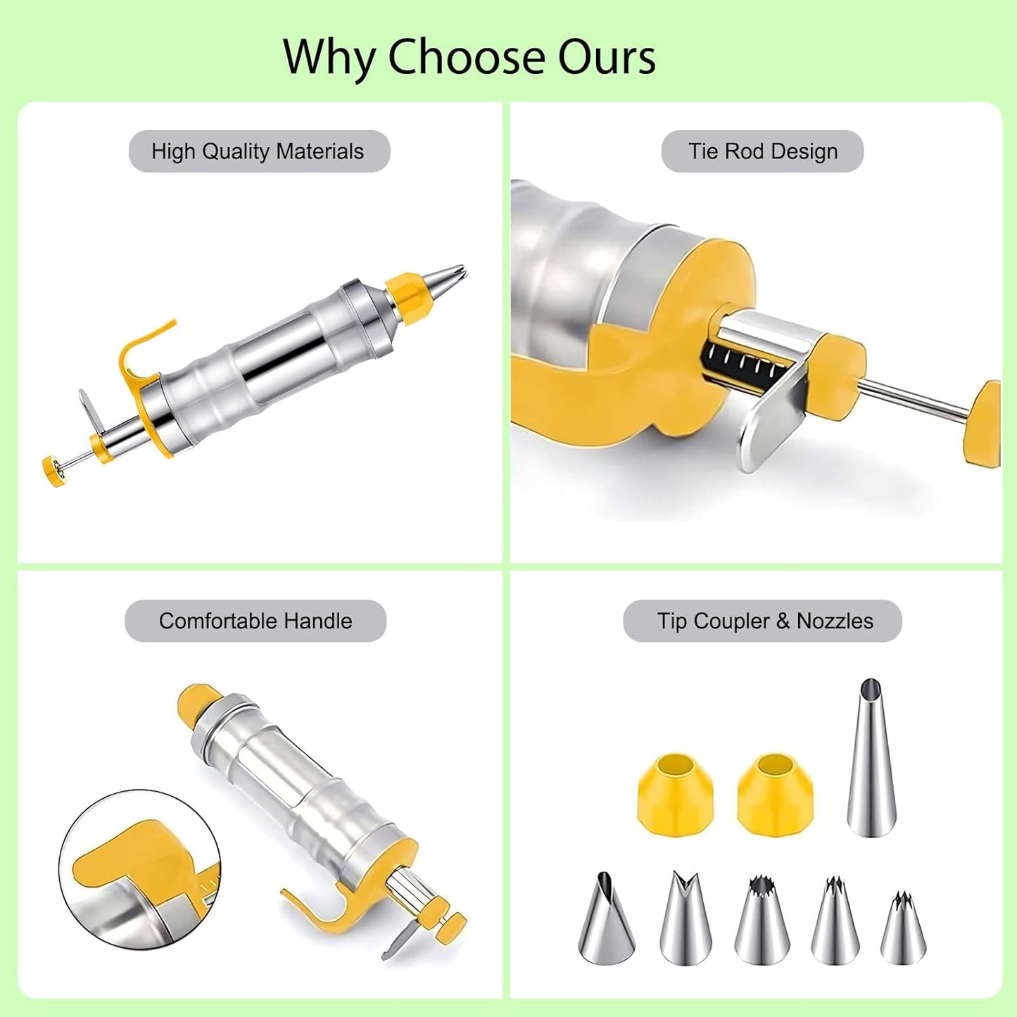 19-Piece Cake Decorating Kit with 6 Stainless Steel Piping Tips, Reusable Frosting Gun, Icing Bags & Tools for Cakes, Cupcakes, Cookies, Bread – Professional Baking Supplies for Beginners & Experts