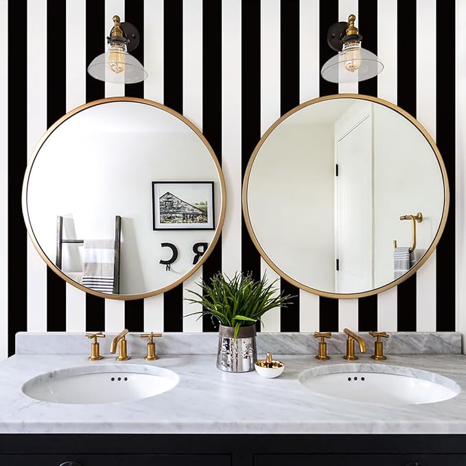 Jeweluck Black and White Wallpaper Peel and Stick Wall Paper 17.7”x118.1” Black - Image 2