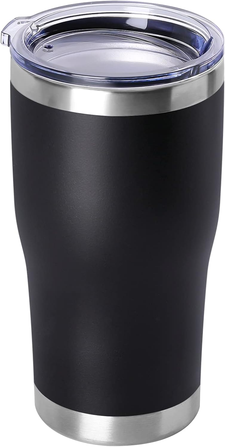 DOMICARE 20oz Tumbler with Lid Stainless Steel Tumblers Bulk, Double Wall Vacuum Insulated Coffee Travel Mug Powder Coated Tumbler, Black