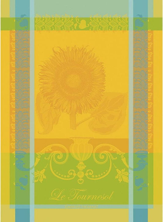 Garnier Thiebaut Le Tournesol Soleil (The Yellow Sunflower) French Kitchen Towel 22"x30", Cotton, Jacquard