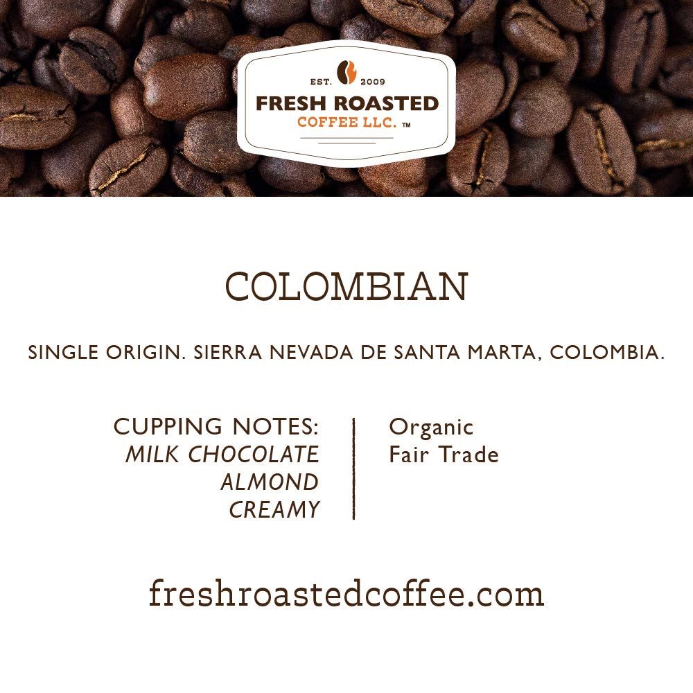 Fresh Roasted Coffee, Organic Colombian | USDA Organic, 100% Single Origin, Kosher | Medium Roast 12 oz Whole Bean