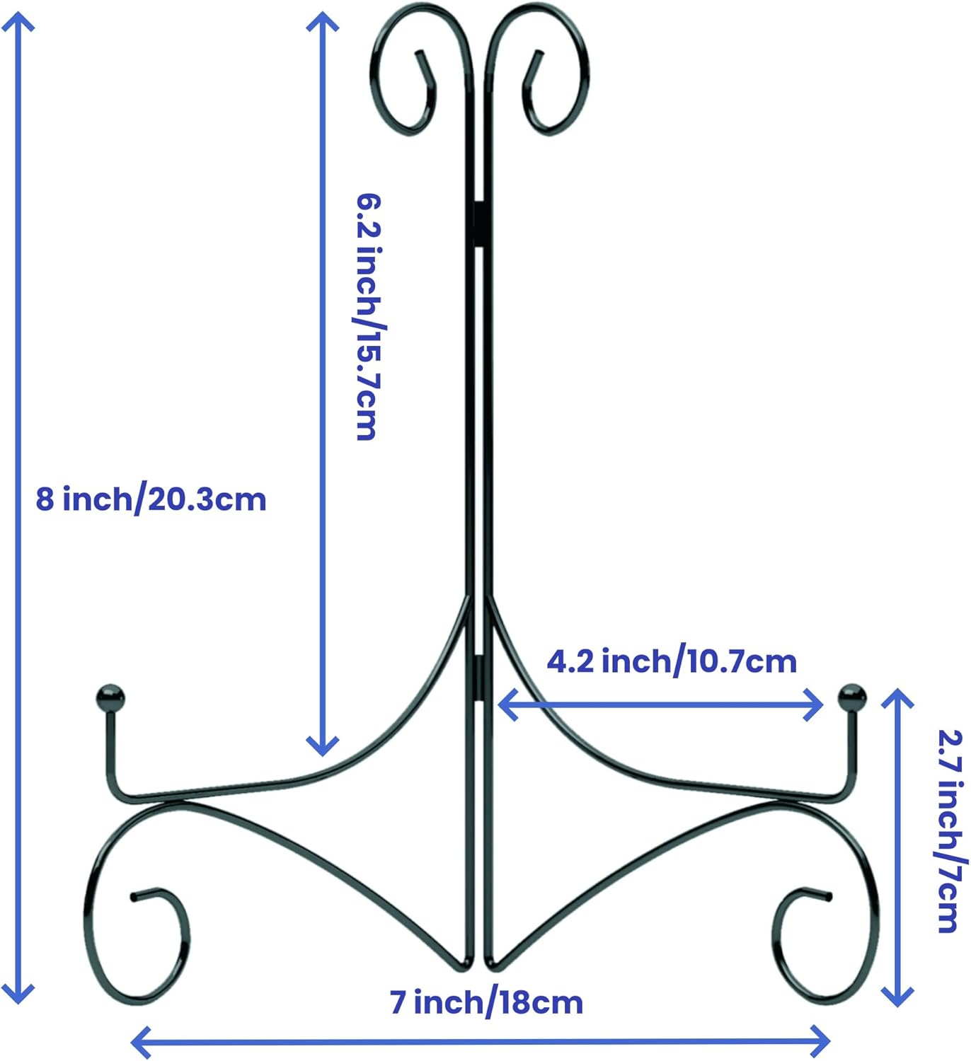 Plate Display Stands with Hinged Folding Design, 8 Inch Picture Frame Stand for Tables, Decorative Easels for Plates, Photos, Cards and Books, 8’’ Black