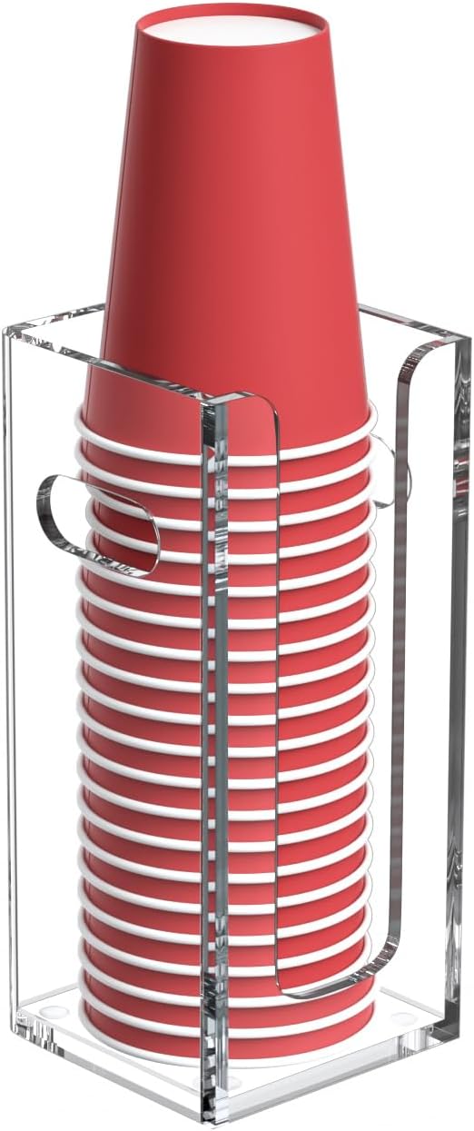 Disposable Coffee Cup Dispenser with Handles, Countertop or Wall Mount Hot/Cold Drink Cup and Lid Holder - Bathroom/Kitchen/Office Acrylic Cup Lid Storage Organizer (1 Compartment, Clear)