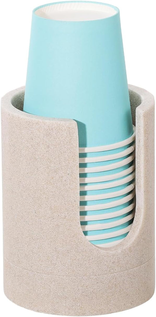 Luxspire Bathroom Cup Dispenser, 3oz Dixie Cup Dispenser, Resin Dixie Cup Holder, Disposable Paper Cup Holder for Bathroom, Cotton Pad Holder, Guest Bathroom Essentials, Beige
