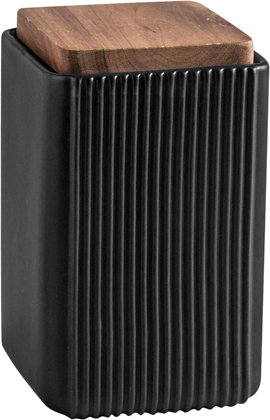 Ceramic Storage Jars Modern Elegant Polished Airtight Gorgeous Storage Canisters with Wooden Lid Small Food Stroage Jar for Kitchen Spice Tea Vanilla Sugar Coffee Beans (Black,Large size,17cm*10cm)