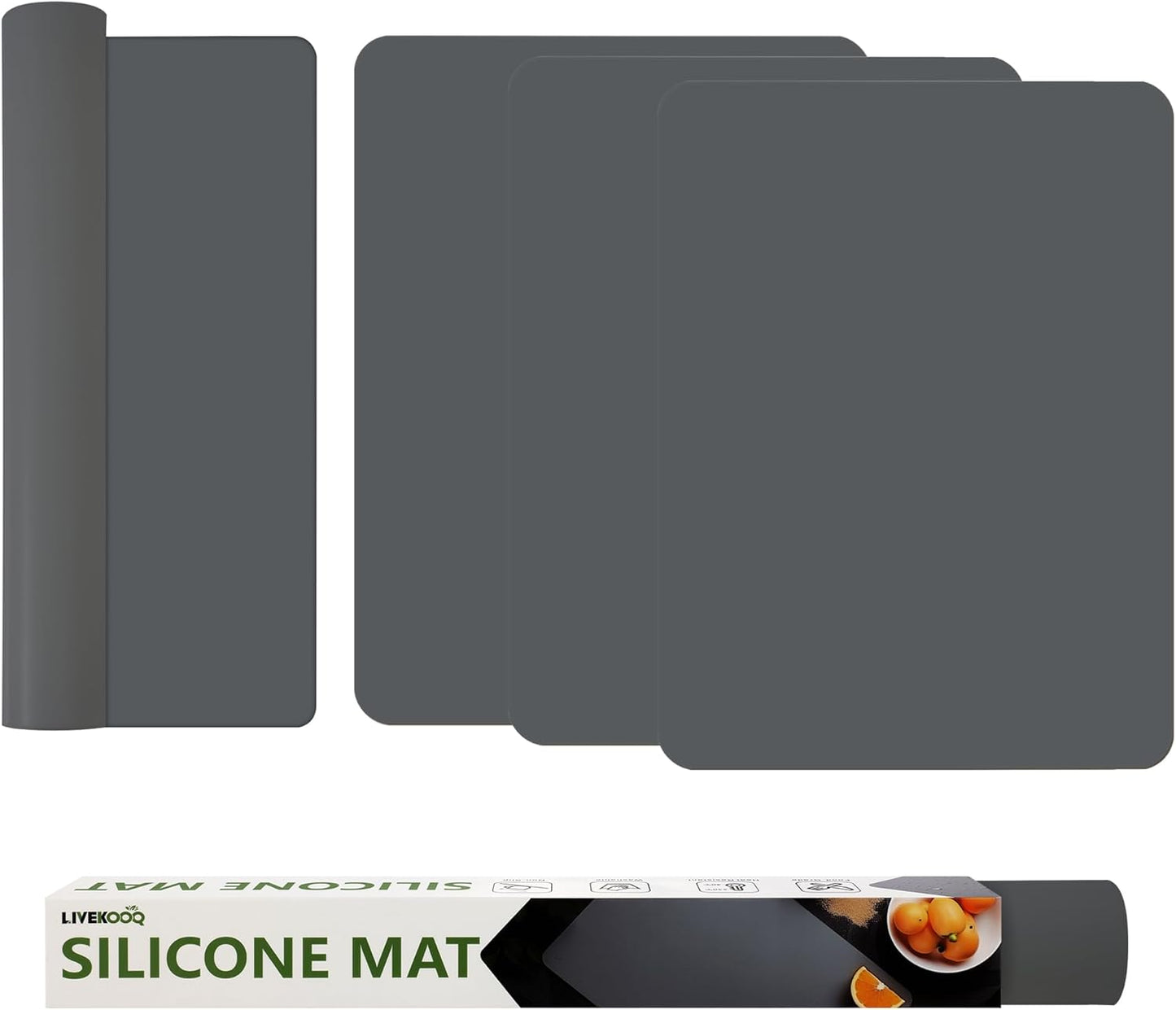 Silicone Mat for Kitchen Counter, Silicone Mat Trimable to Size (Dark Gray, 15.7×11.8inch-4pcs), BPA-Free Silicone Placemat, Heat-Resistant NonSlip Table Mat for Air Fryer, Countertop Protector Mat