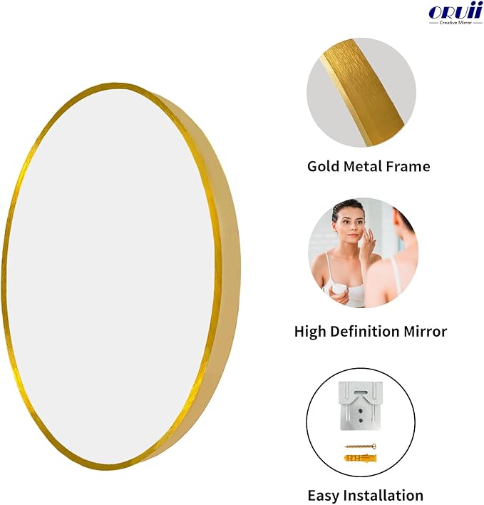 Oruii Gold Round Mirror 28 inch, Large Golden Circle Mirror Metal Frame - Image 2
