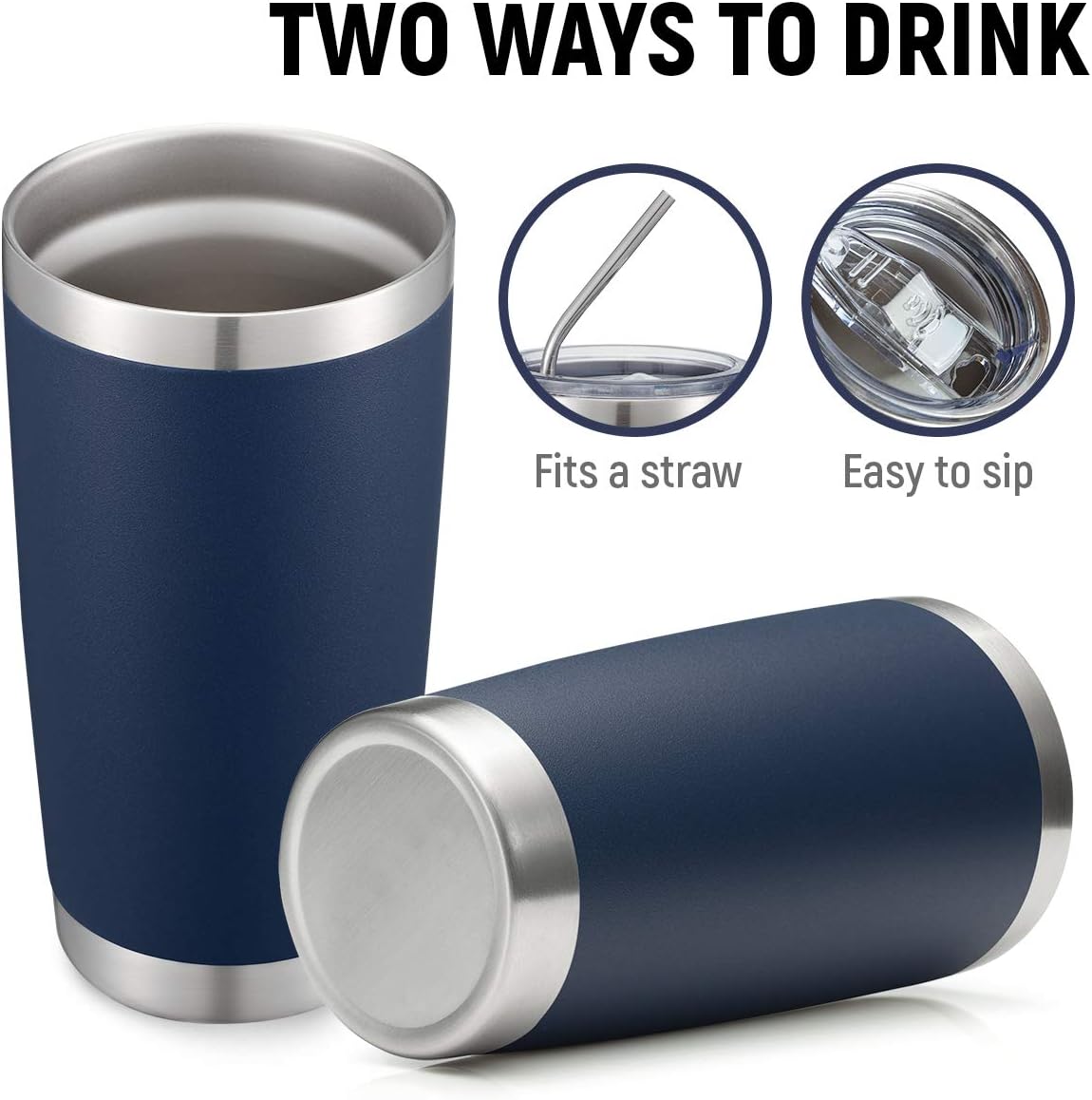 COMOOO 20oz Stainless Steel Navy Tumbler Bulk with Lid and Straw Insulated Coffee Tumbler Cup Double Wall Vacuum Travel Mug for Cold Drinks and Hot Beverage (Navy, 4 Pack)