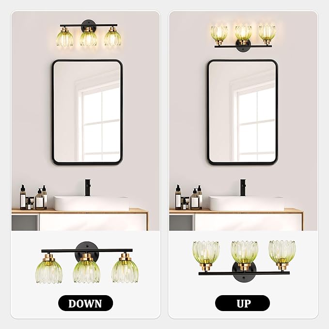 TALOYA Bathroom Vanity Light Fixtures, 3-Light Modern Black and Gold Wall - Image 8