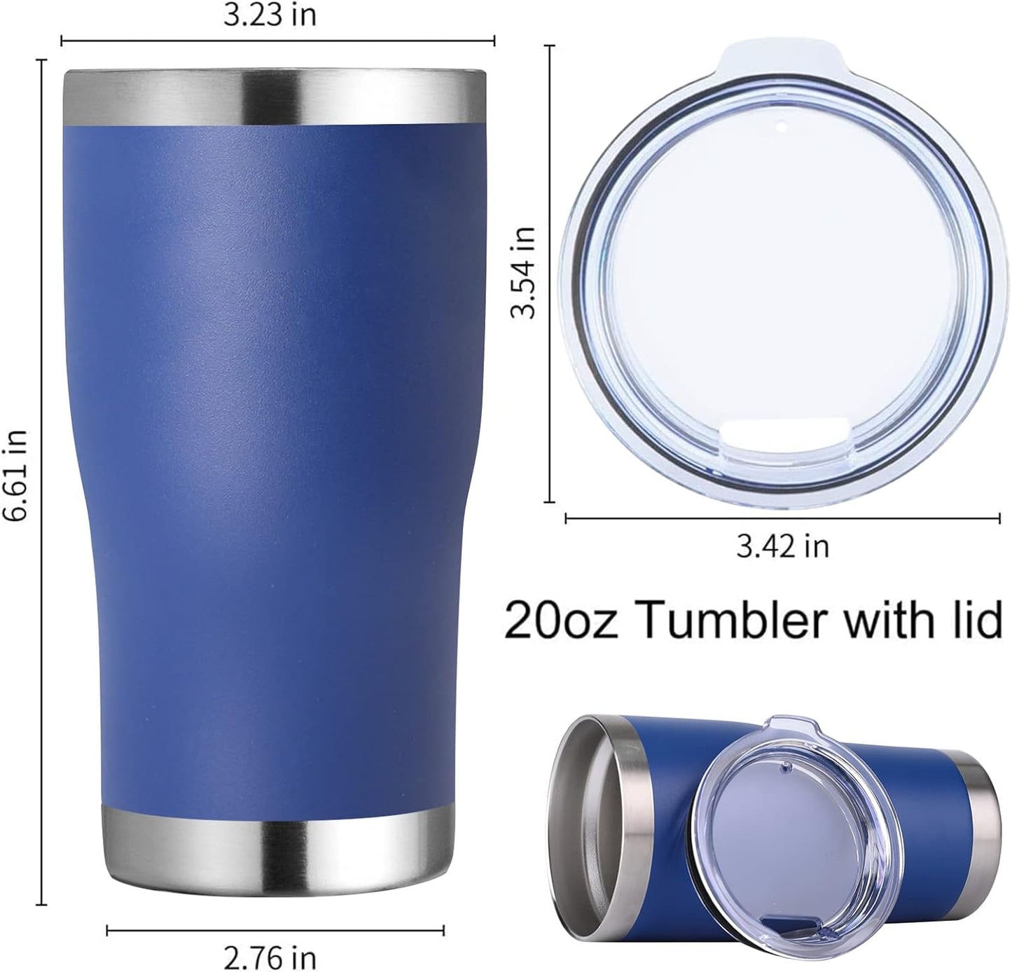 DOMICARE 20oz Tumbler with Lid Stainless Steel Tumblers Bulk, Double Wall Vacuum Insulated Coffee Travel Mug Powder Coated Tumbler, Dark Blue