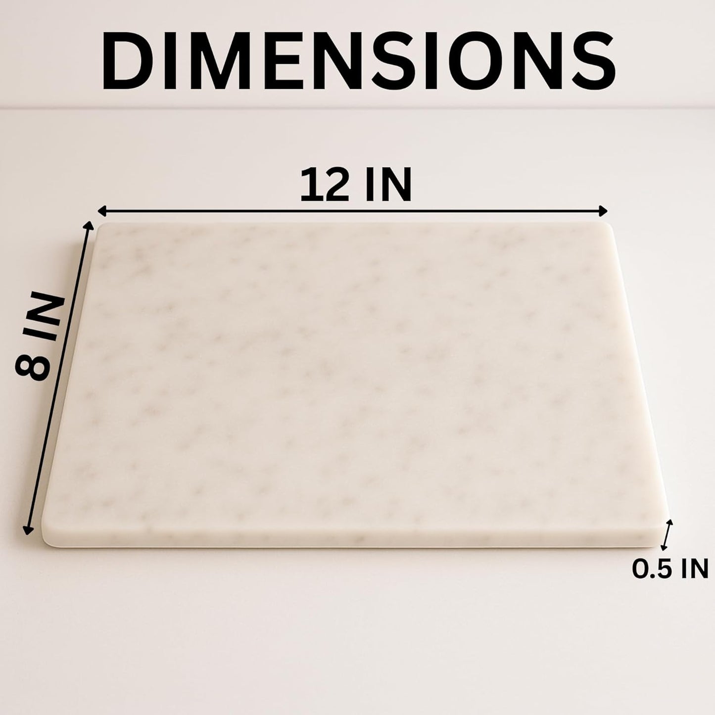 KC KULLICRAFT 8×12 White Marble Cheese & Charcuterie Serving Board – Natural Marble Cutting Board & Pastry Slab with Non‑Slip Feet – Premium Stone Kitchen Tray Gift.