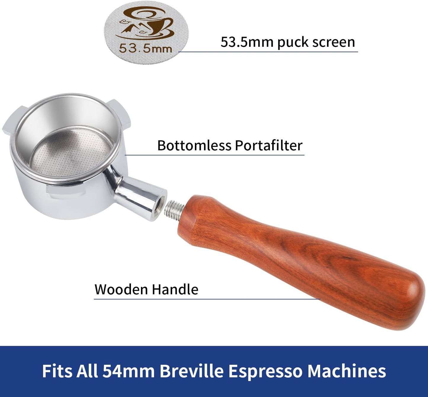 54mm Bottomless Portafilter with Stainless Steel Filter Holder & Basket - 3-Ear Espresso Filter for Breville Barista Express (BES870/878/875/840/Duo-Temp Pro) - Durable Solid Wood Handle –by Aeglemana