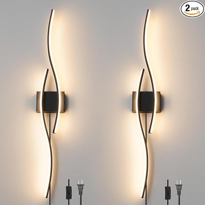 Daunton Modern Plug in Wall Sconces Set of Two, RC Dimmable LED Plug in Wall by Daunton