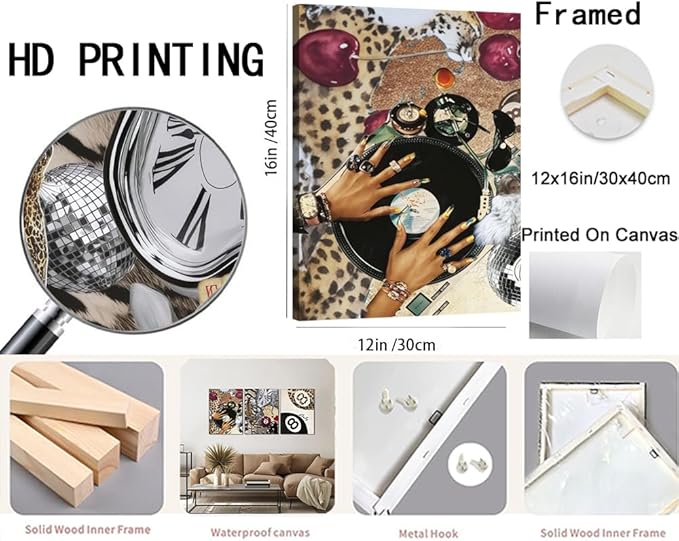Fashion Cheetah Wall Art Set of 3 Leopard Wall Decor Pictures Lucky 8 Ball - Image 3