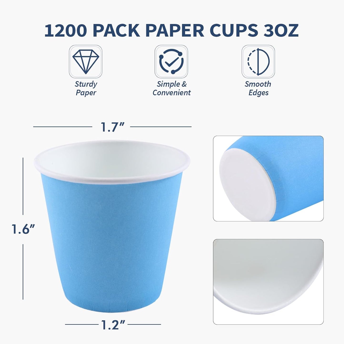 3oz Disposable Paper Cups 1200Pack, Small Bathroom Cups Bulk, Small Blue Paper Mouthwash Tumblers Perfect for Bathroom, Party, Picnic, Travel and Events