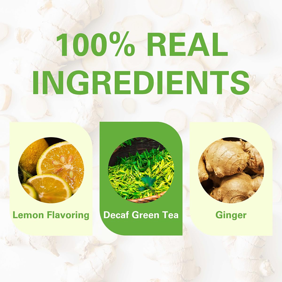 WT WEETEE Lemon Ginger Decaf Green Tea Bags 50 Counts, Made of Decaffeinated Green Tea, Ginger & Natural Lemon Flavor, Clean & Fresh