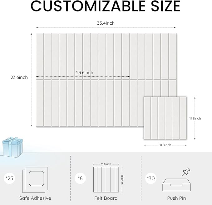 Large Cork Bulletin Board for Wall 36"x24", 6 Pack Felt Slat Wall Panel Tiles - Image 4