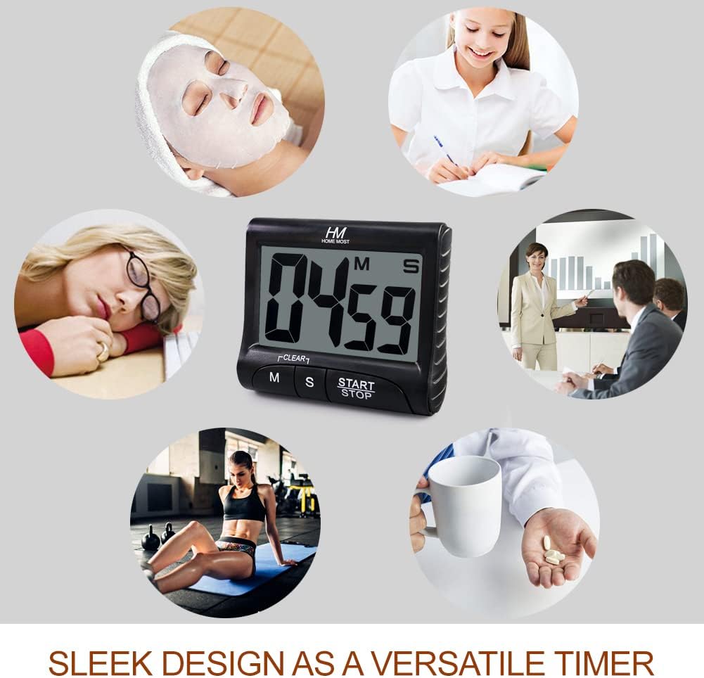 2-Pack Large Display Kitchen Timer - 3" Digital Timer Magnetic Back Loud Alarm - Black Cooking Timers for Kitchen Teachers Students Games Meetings - Sports Timers for Workouts Exercise