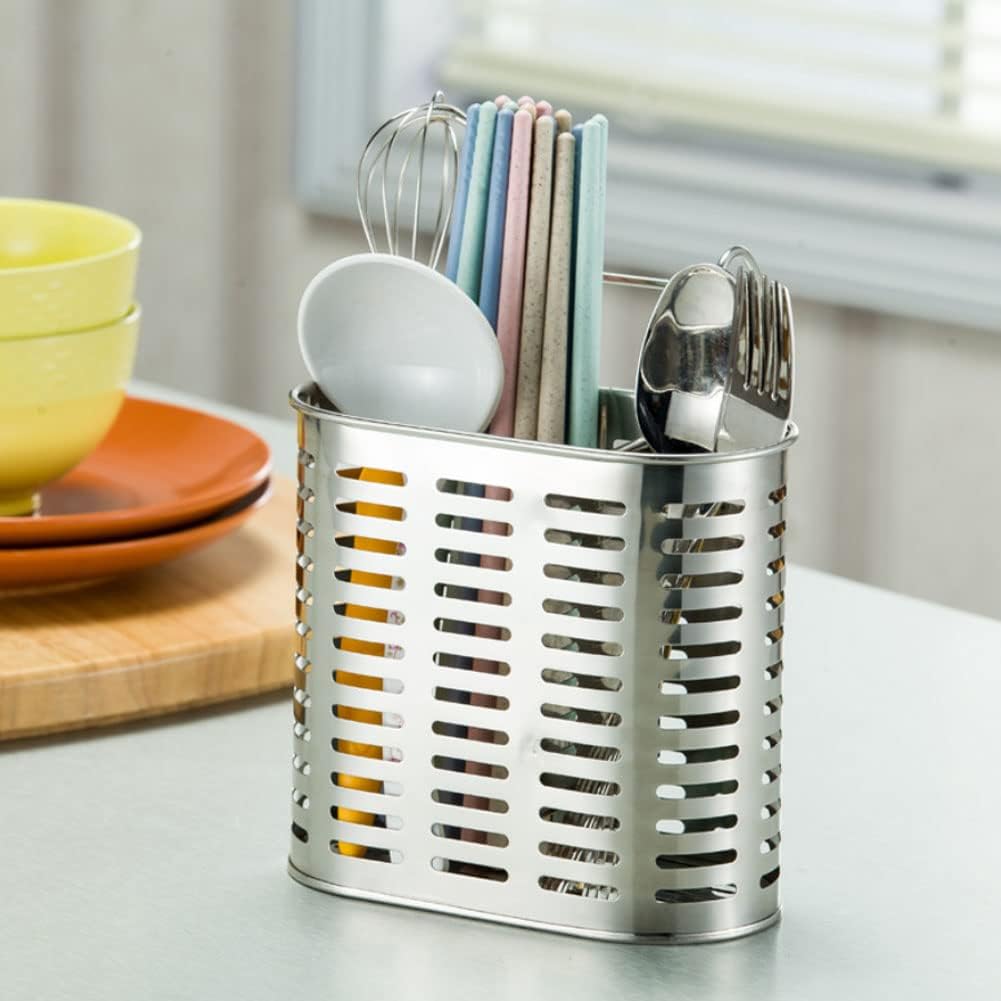 Stainless Steel Hanging 2 Compartments Mesh Utensil Drying Rack/Chopsticks/Spoon/Fork/Knife Drainer Basket Flatware Storage Drainer
