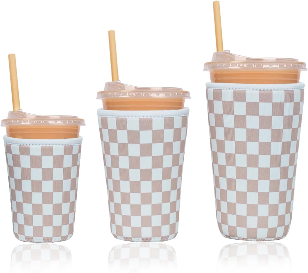 Reusable Insulated Neoprene Iced Coffee Cup Sleeve, Durable Drink Sleeve for Cold Beverages, Beverage Holder for Iced Coffee, Classic Checker