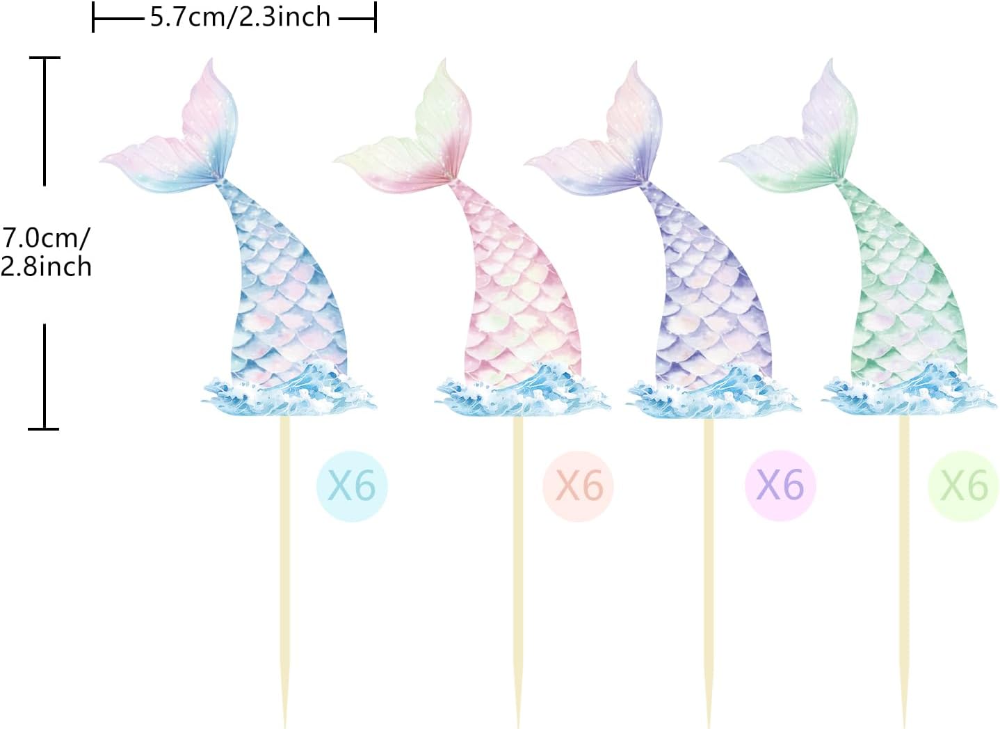 24 Pieces Mermaid Tail Cupcake Toppers Under the Sea Cake Decorations Picks for Mermaid theme Birthday Party Decoration Baby Shower Supplies (Mermaid Tail)