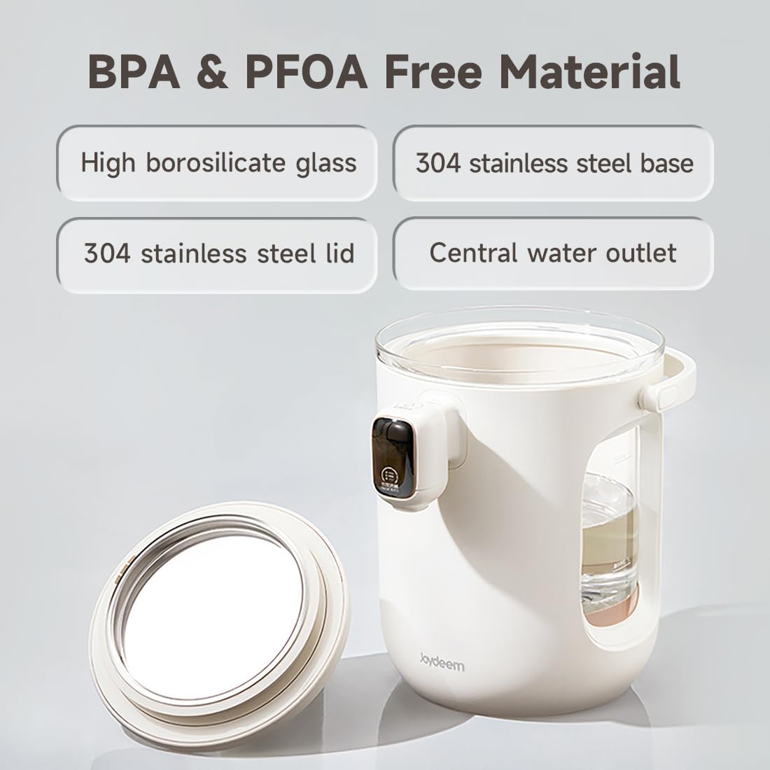 Joydeem Hot Water Dispenser, Glass Water Boiler and Warmer, 5 Keep Warm Temperature Settings, Support ℉ & ℃, 3L/101Oz/12 Cups, JD-DSP203, White