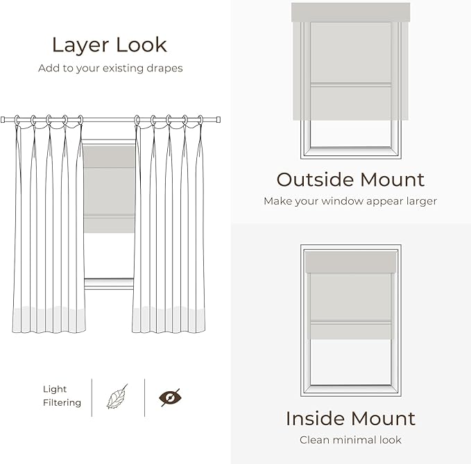 TWOPAGES Natural Woven Ramie Roman Shades, Custom Cordless No Drill or - Image 8