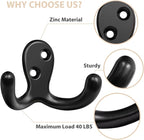 Homanu 14 Pack Coat Hooks, Heavy Duty Double Prong Coat Hooks Wall Mounted - Image 4